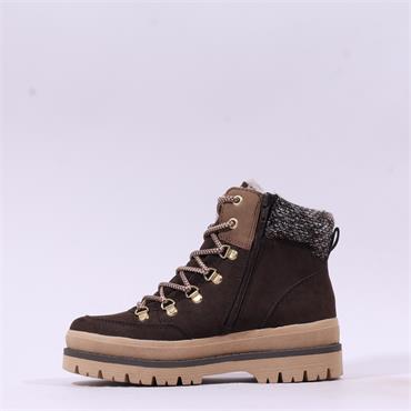 Rieker Tex Platform Knitted Cuff Boot - Brown Suede